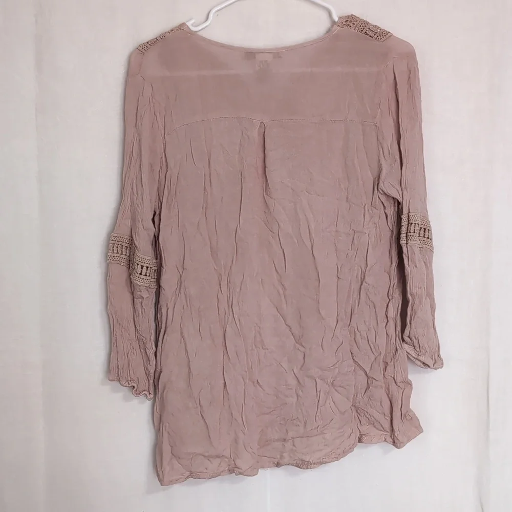 Vintage Cute Options Blush Pink Rayon Embroidered Long Sleeve Blouse Size Medium - Picture 6 of 6